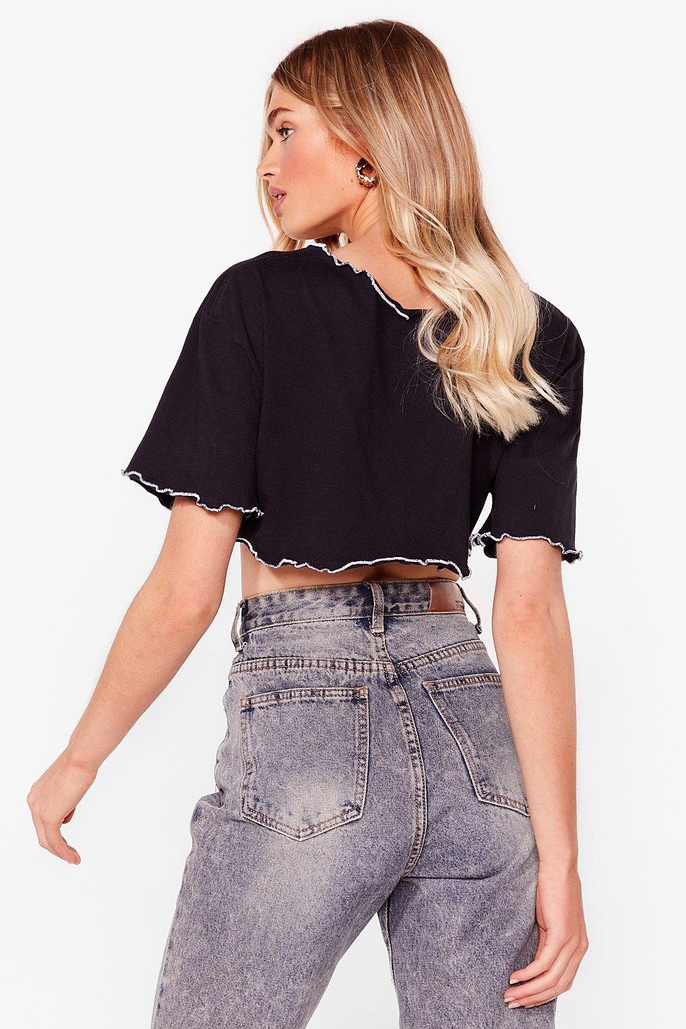 Vintage Cropped Ruffle Graphic T-Shirt