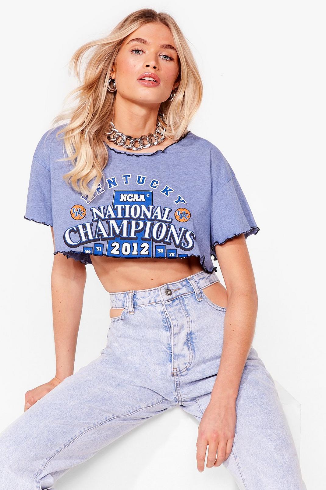 Blue Vintage Cropped Ruffle Graphic T-Shirt image number 1