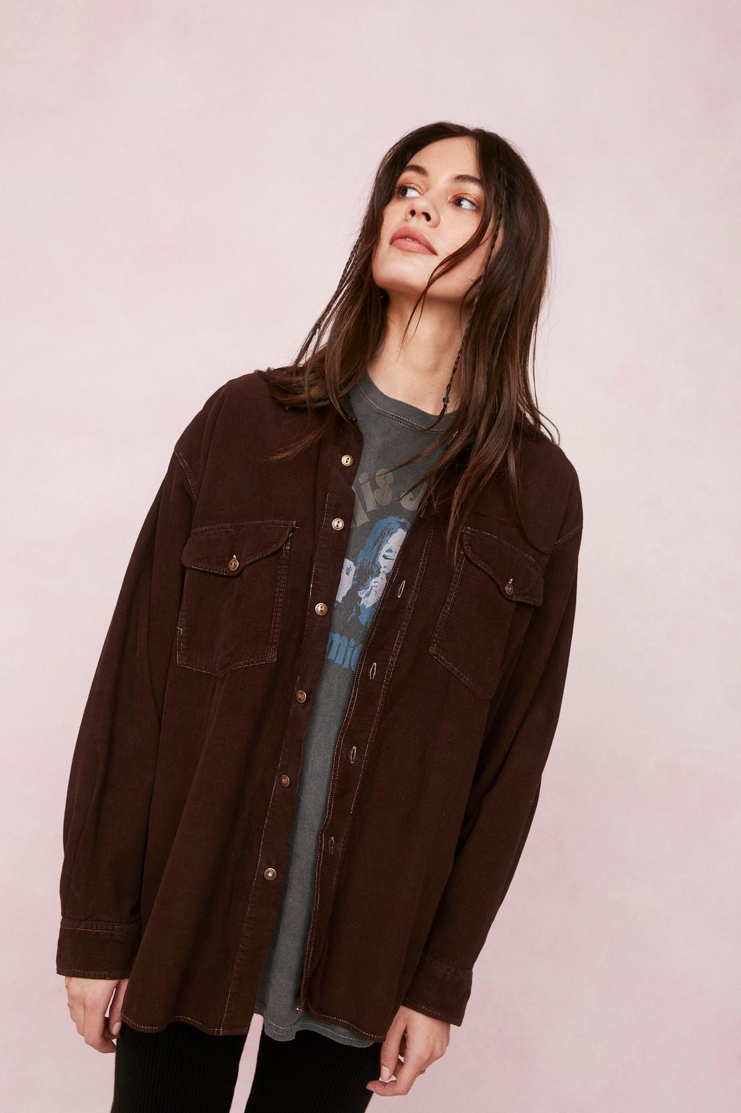 Chocolate Vintage Oversized Button Down Corduroy Shirt image number 1