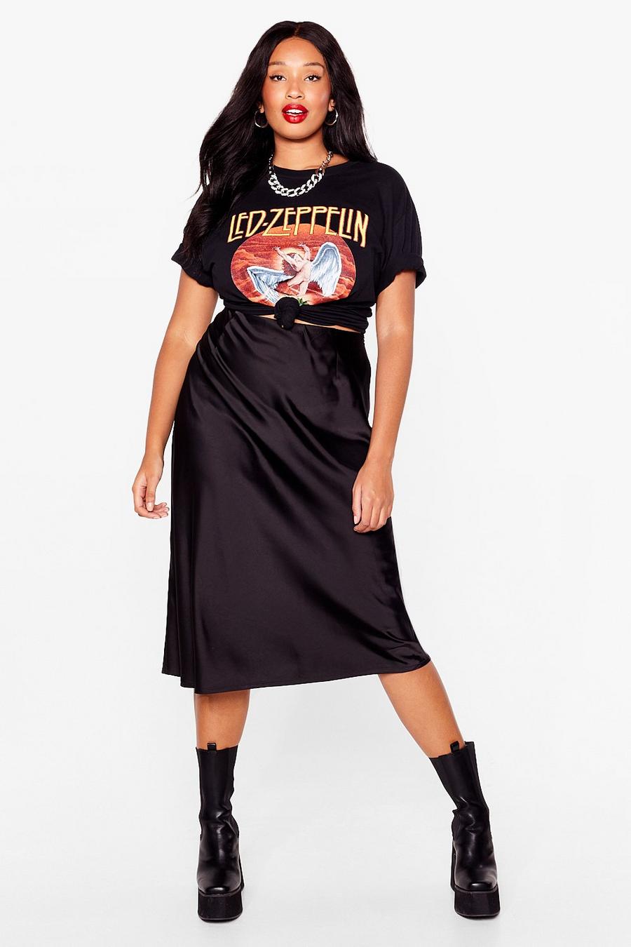 Plus Size High Waisted Satin Midi Skirt