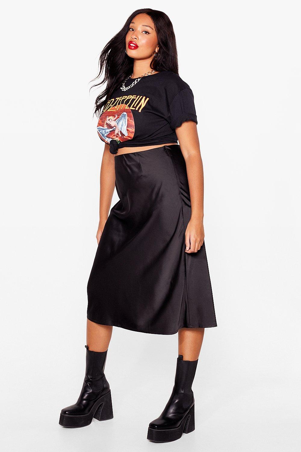 Plus Size Satin Midi Skirt