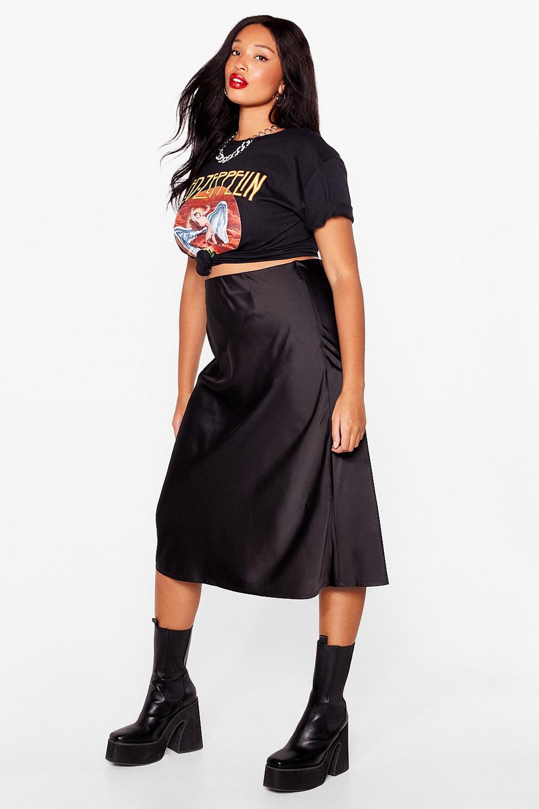 105 Plus Size High Waisted Satin Midi Skirt image number 2