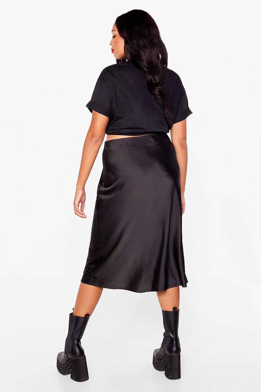 Plus Size High Waisted Satin Midi Skirt | vlr.eng.br