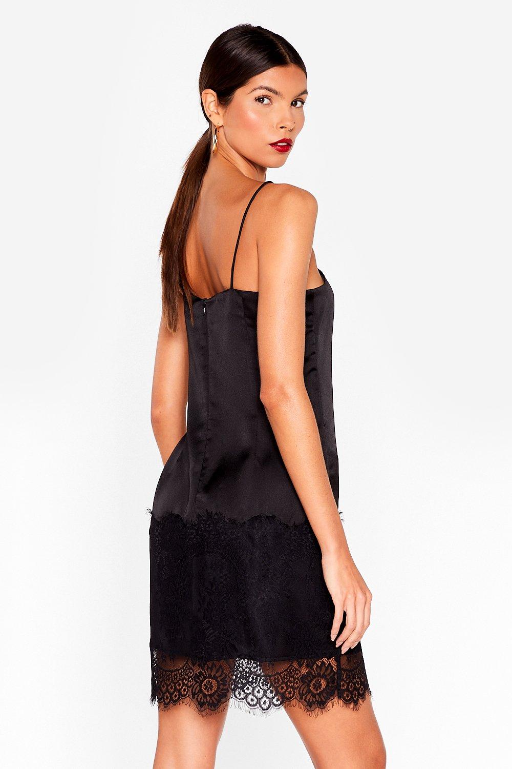 Satin Lace Trim Mini Slip Dress