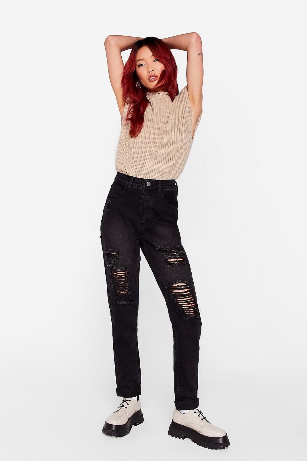 Black Distressed Relaxed Mom Jeans image number 1