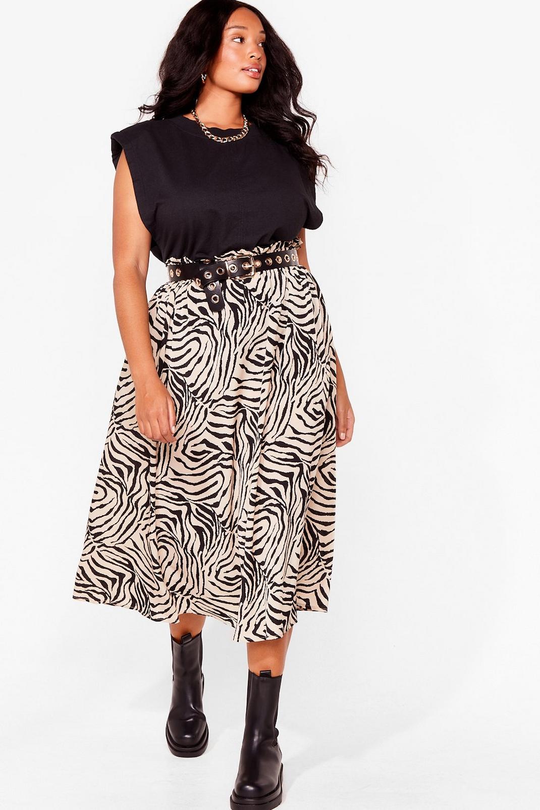 Cream Plus Size Zebra Flowy Midi Skirt image number 1