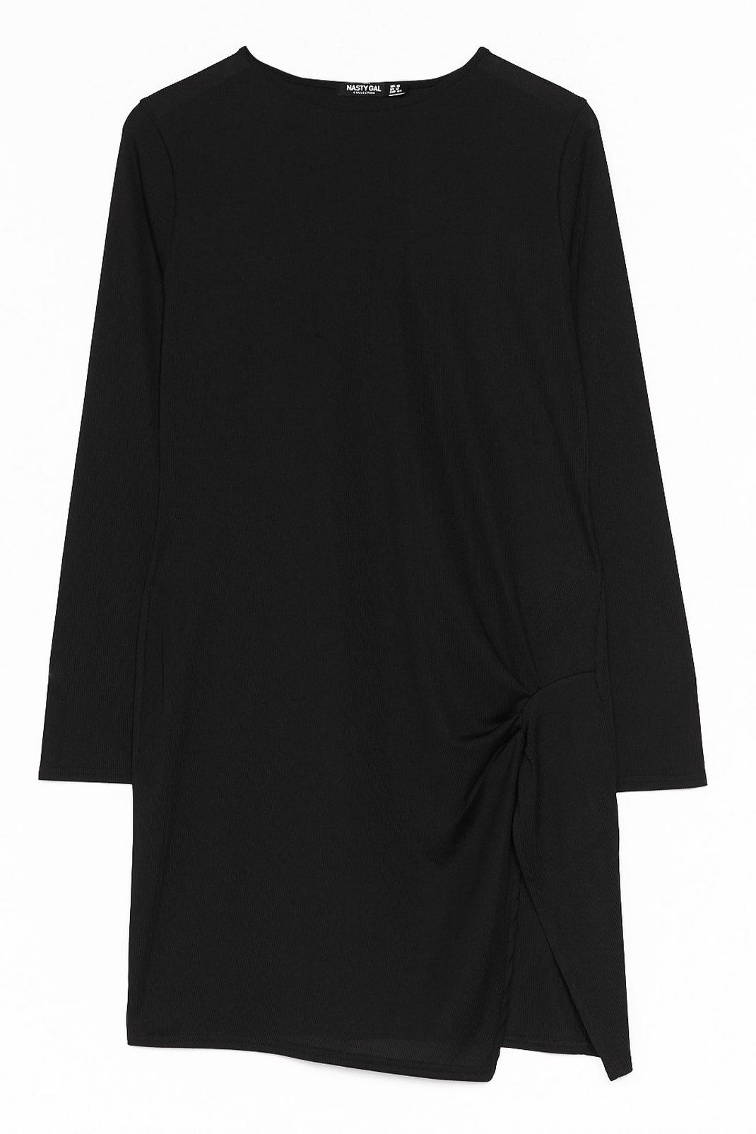 Black Plus Size Long Sleeve Slit Mini Dress image number 1