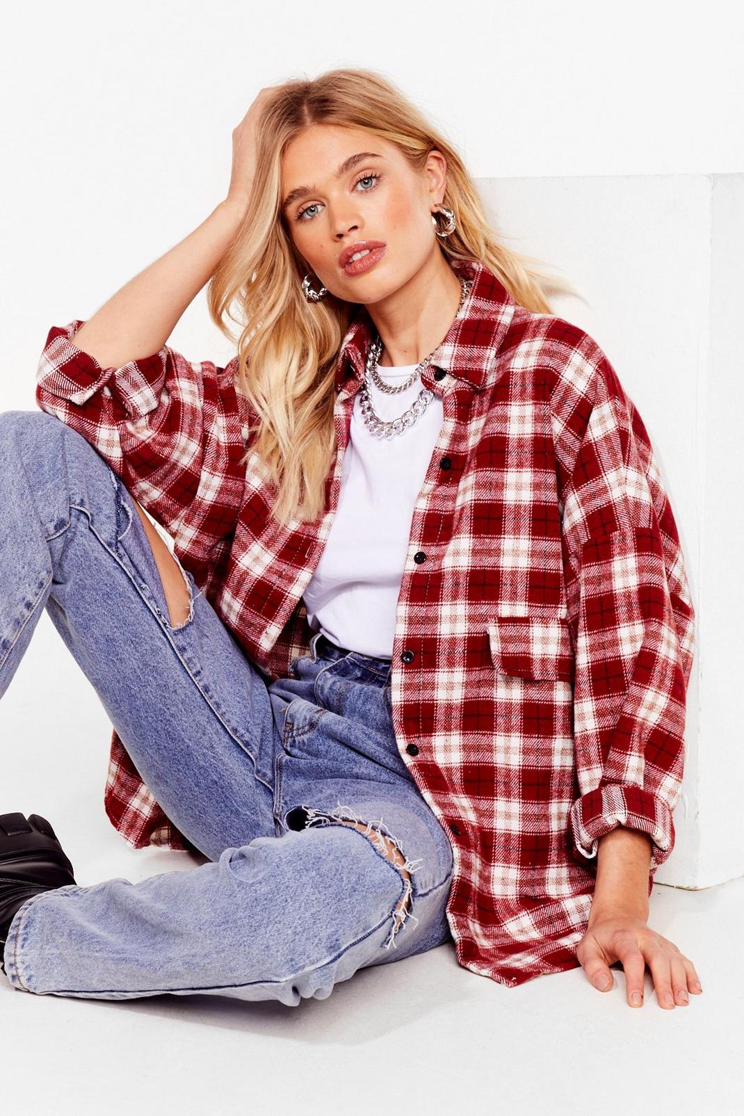 Red Check Oversized Shacket image number 1