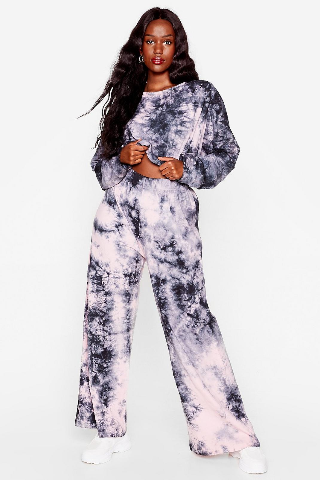 Peach Tie Dye Our Luck Plus Size Sweatshirt and Trousers Set image number 1