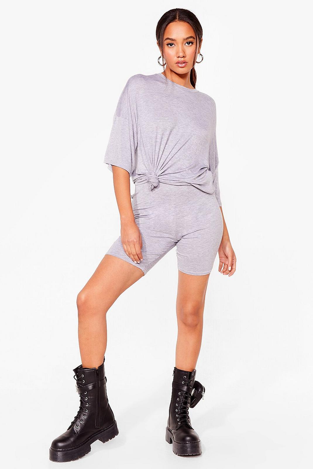 Grey My Cup Of Oversized Tee and Biker Shorts Petite Set image number 1