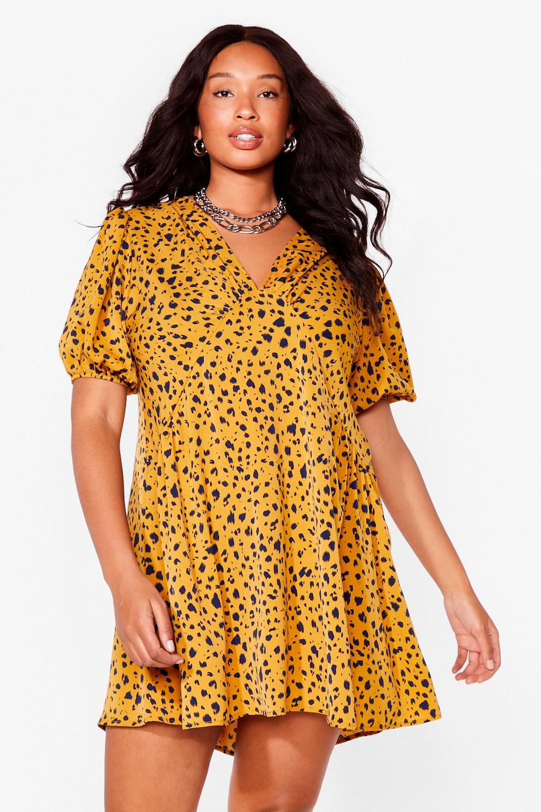Plus Size Leopard Mini Smock Dress image number 1