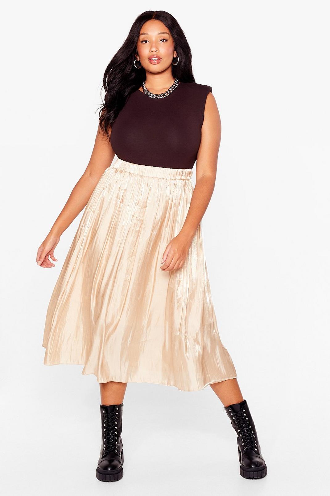 Gold Plus Size Pleated Midi Skirt image number 1