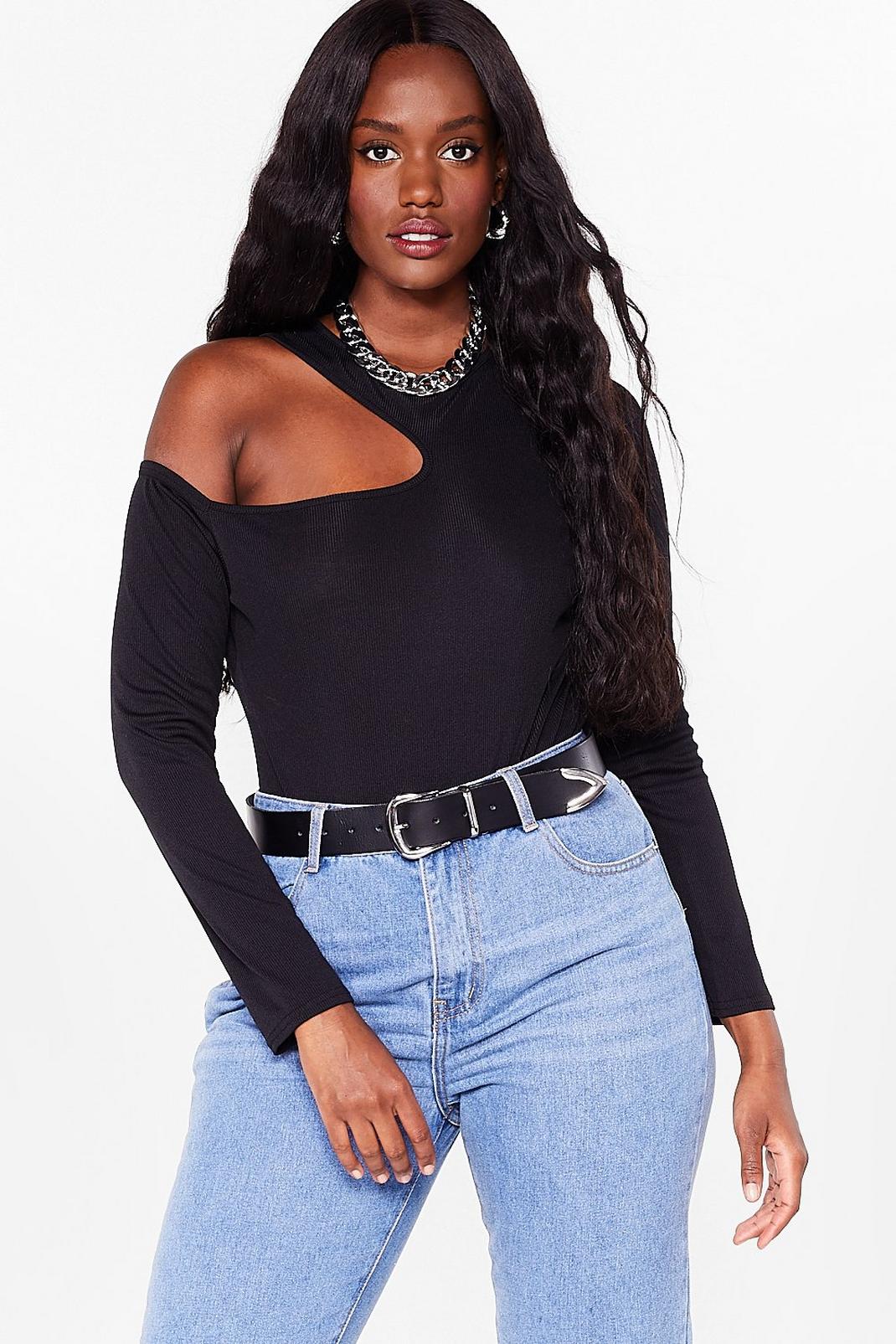 Black Plus Size Cut Out Ribbed Bodysuit image number 1