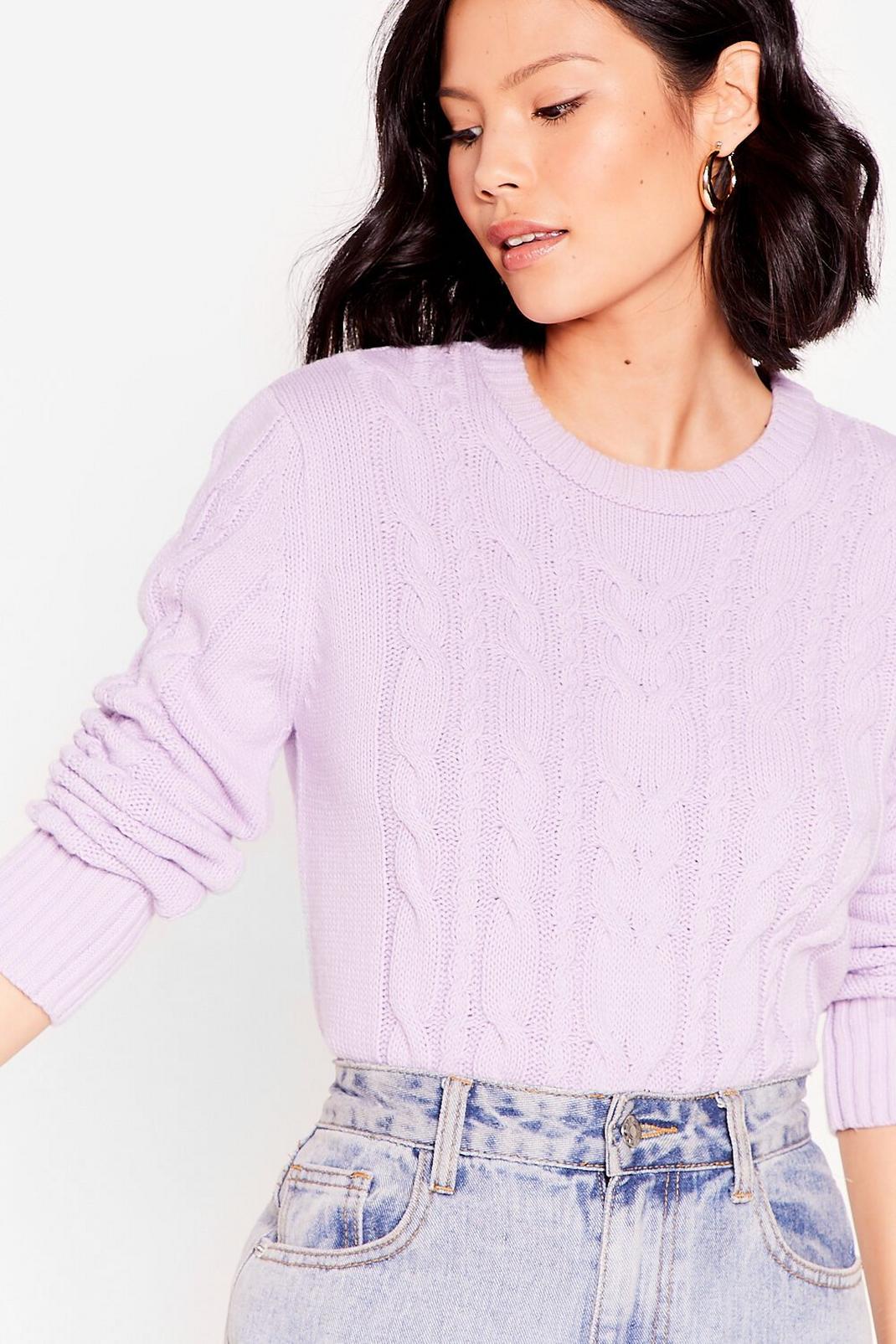 Lilac Cable Knit Crew Neck Jumper image number 1