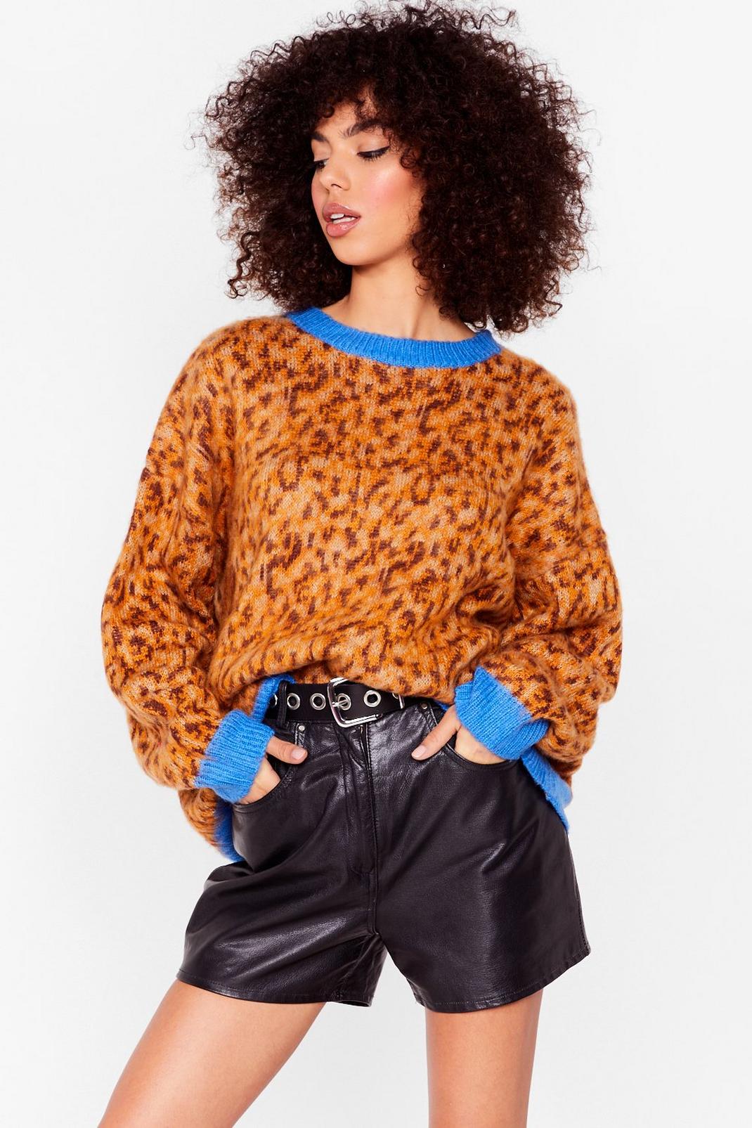 Wild Nights Leopard Fluffy Knit Sweater image number 1