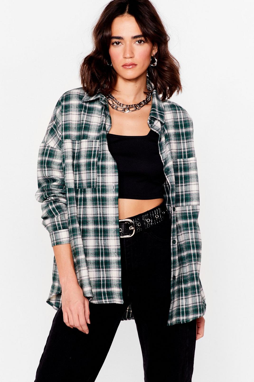 Green Petite Oversized Check Shirt image number 1