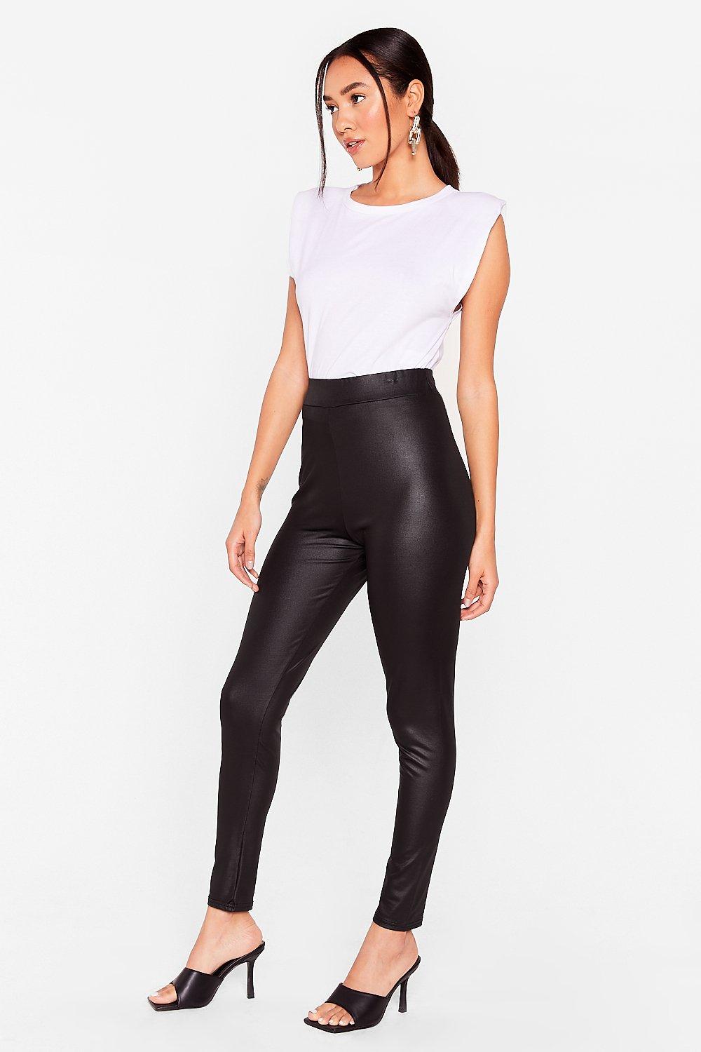 Women's Petite Zip Up Wet Look Leggings