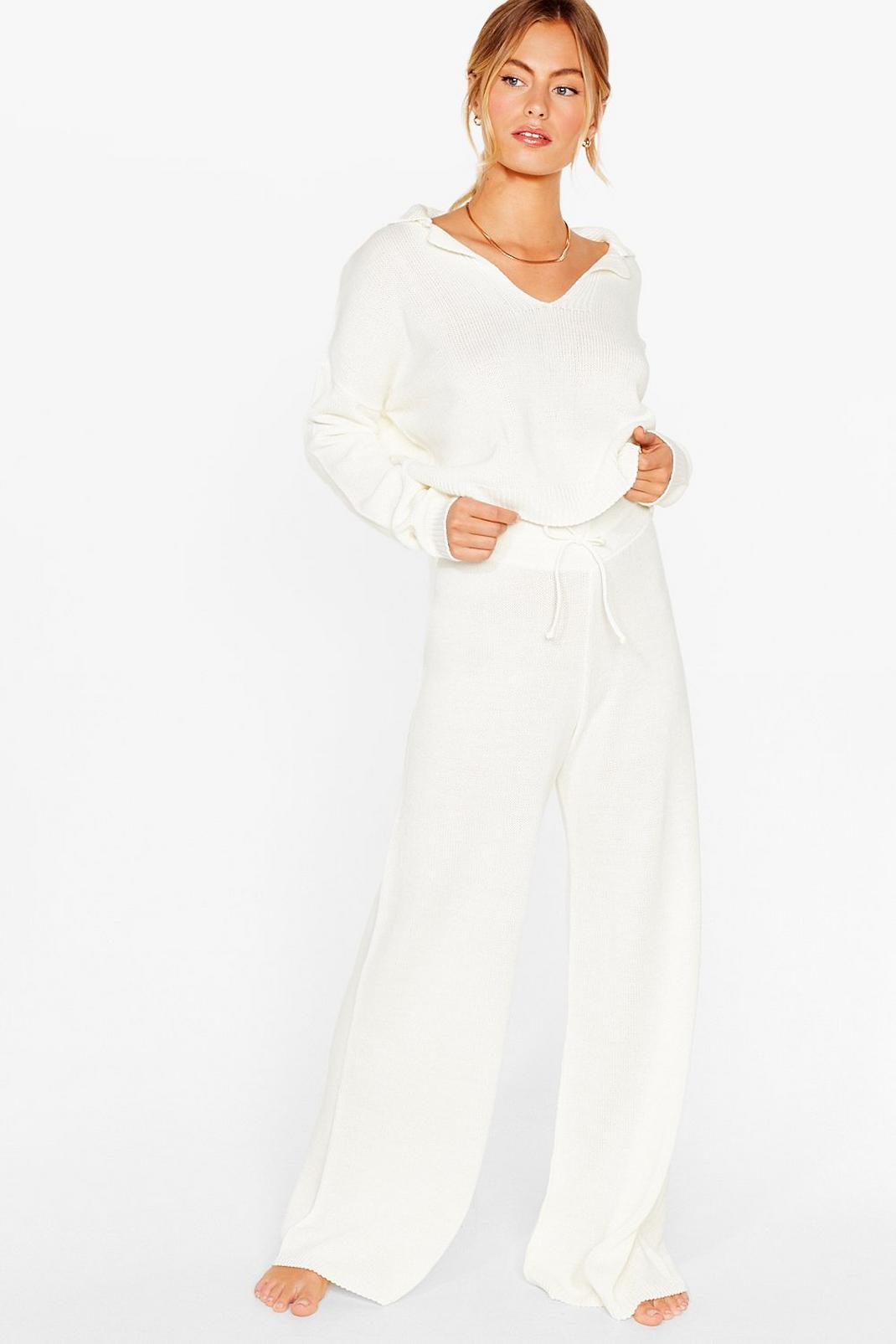 Cream Knit's Your Life Sweater and Wide-Leg Pants Set image number 1