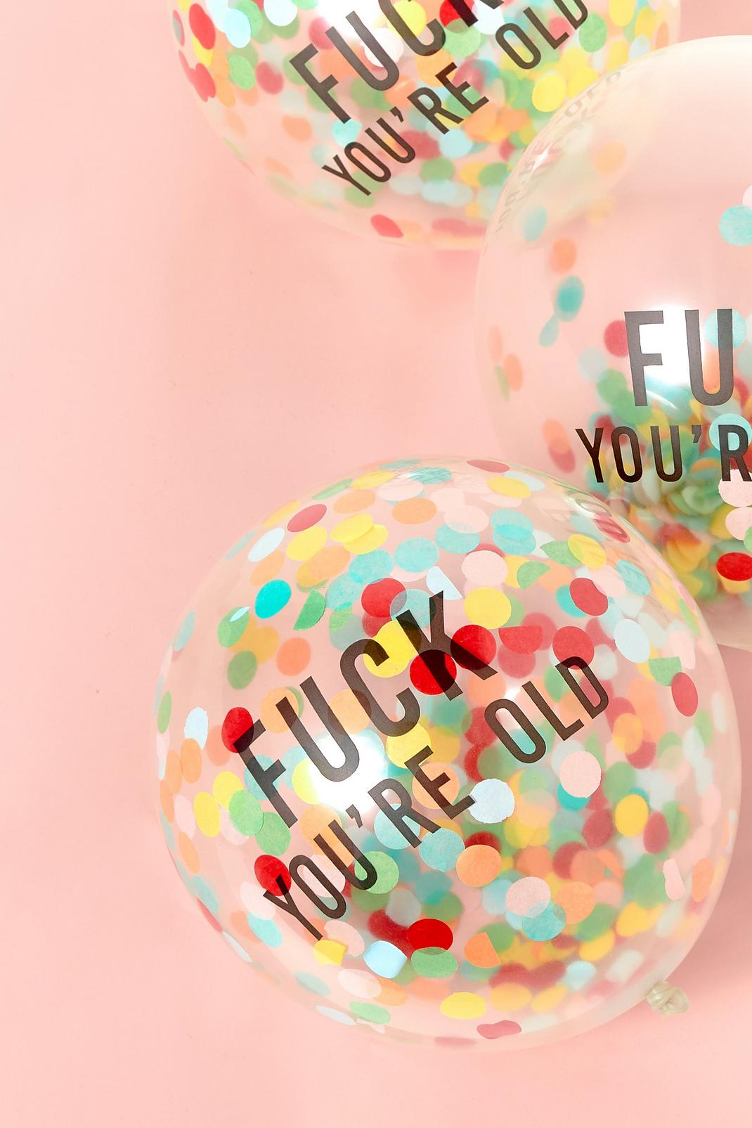 Ballons à inscriptions Fuck You're Old et confettis x5, Clear image number 1