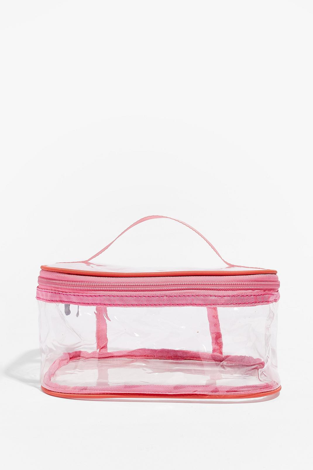 Pink Clear Zip Up Cosmetic Bag image number 1
