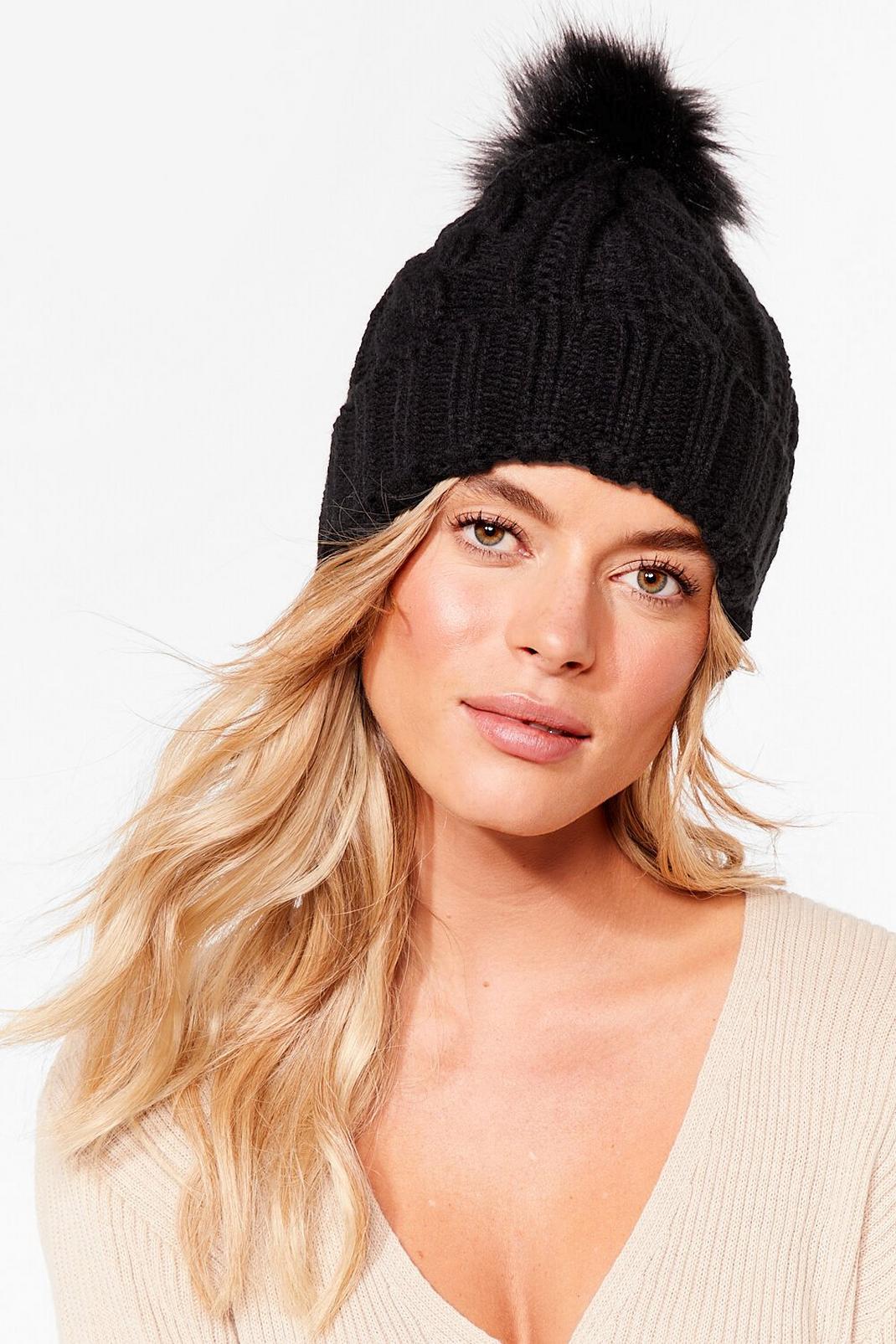 We're Here Faux Fur You Knitted Beanie Hat image number 1