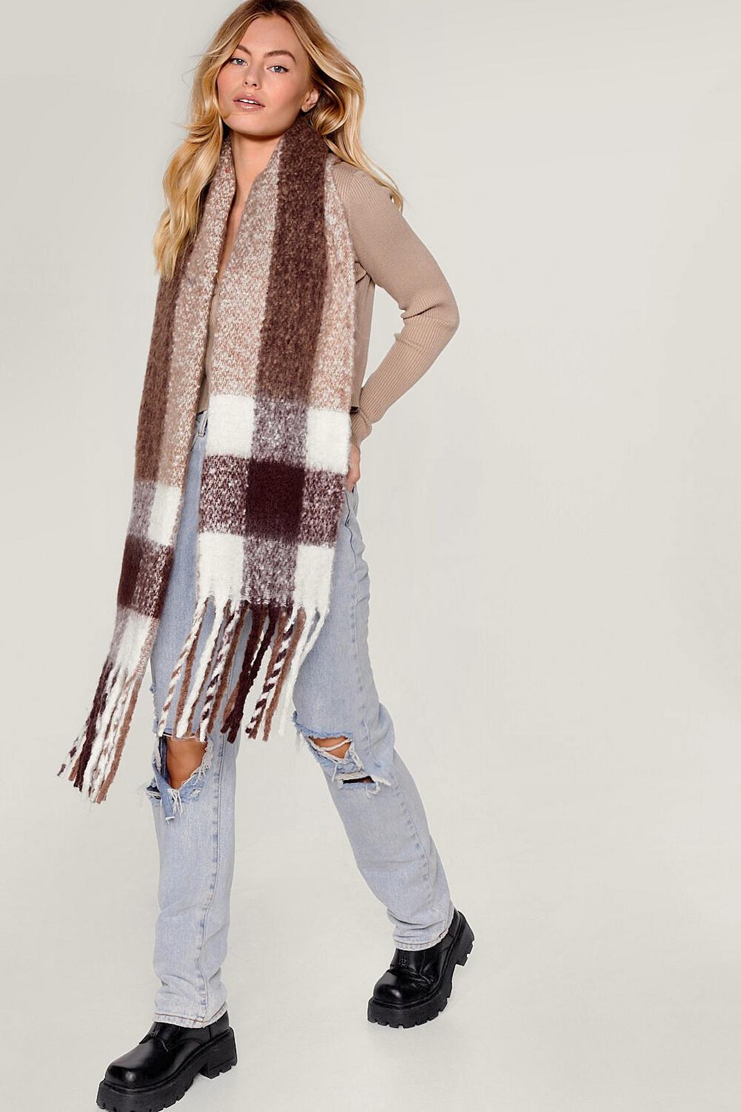 109 Grid You Miss Me Check Faux Wool Scarf image number 2