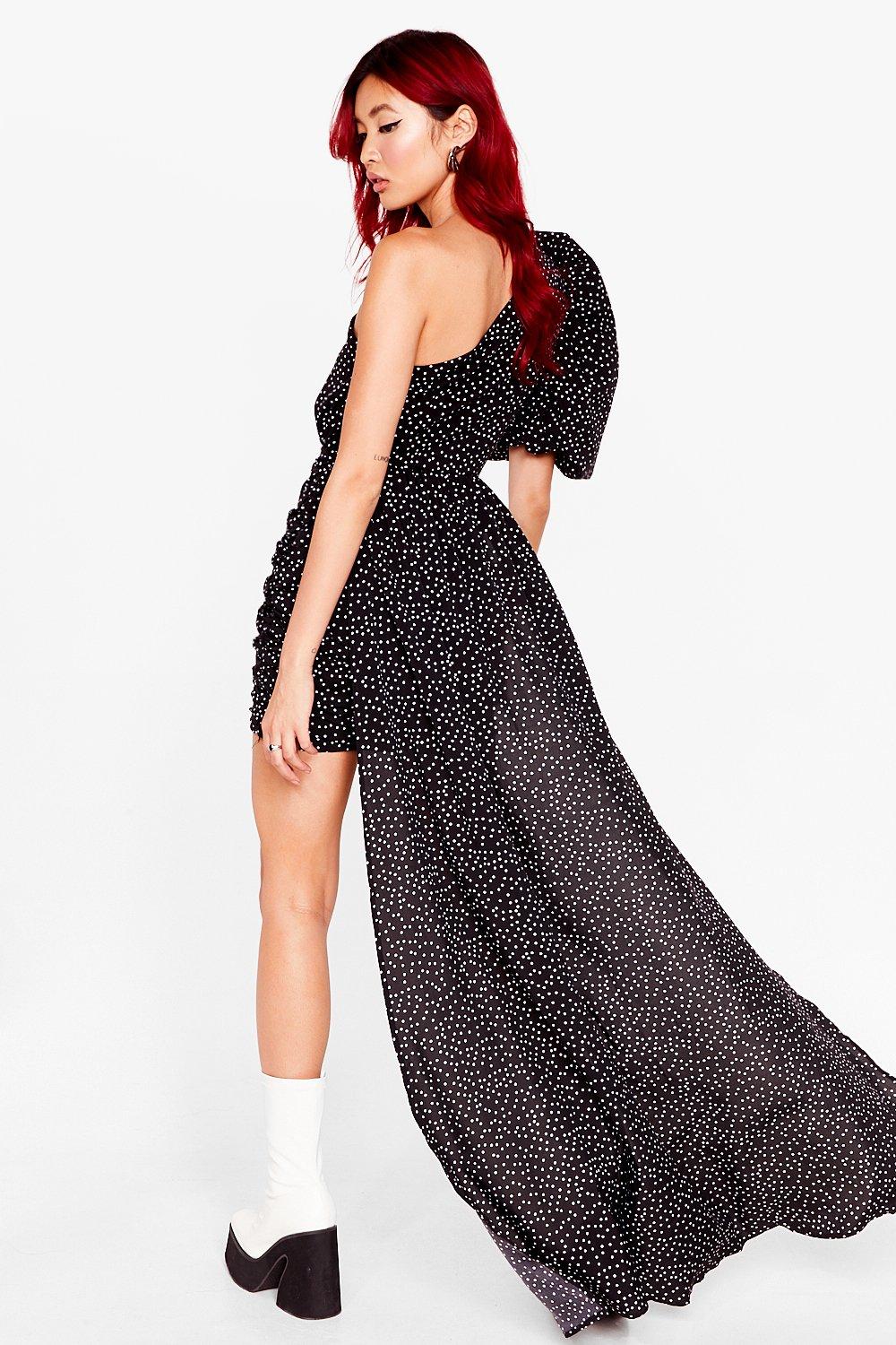 nasty gal one shoulder polka dot dress