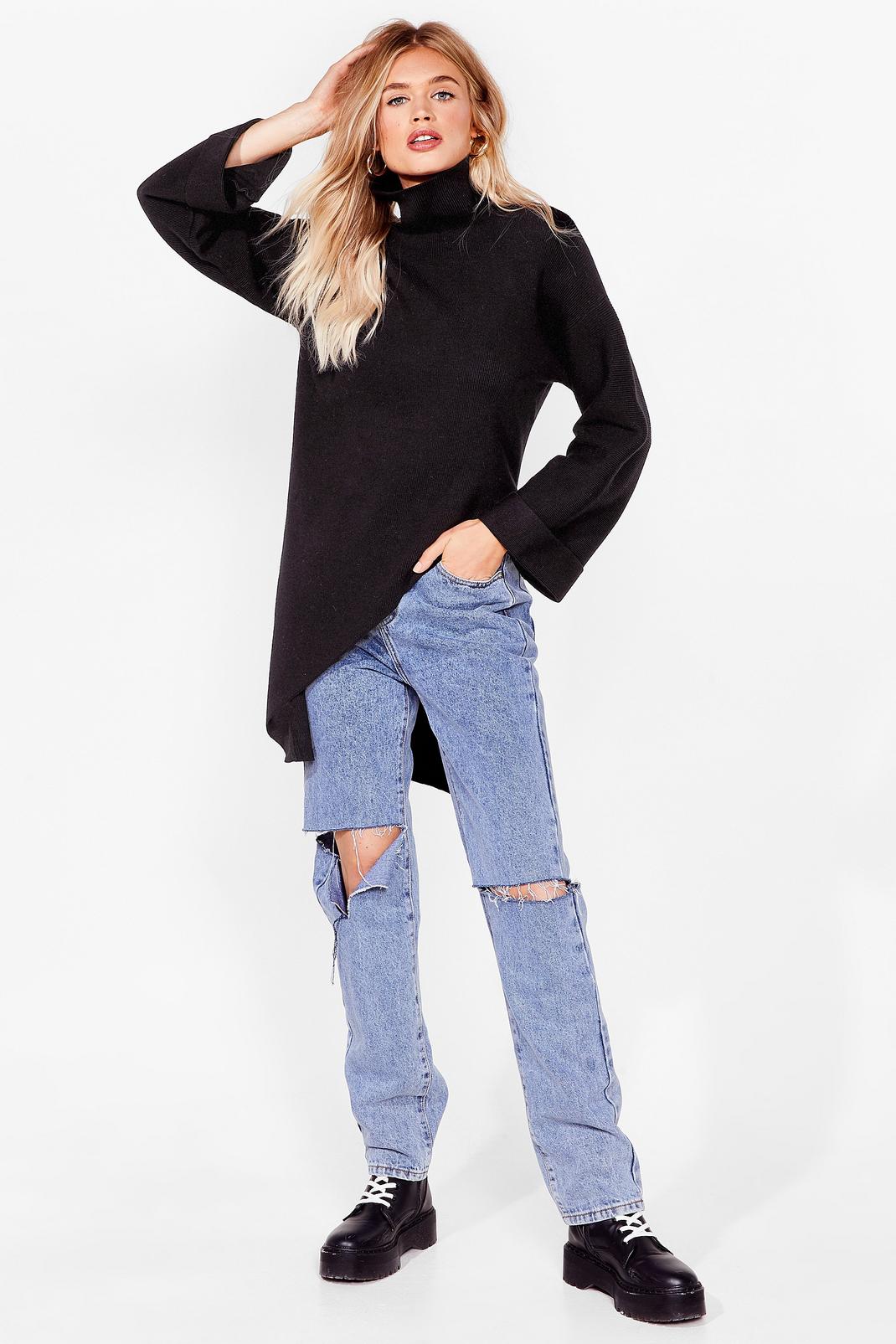 Knitted Asymmetric High Neck Sweater image number 1