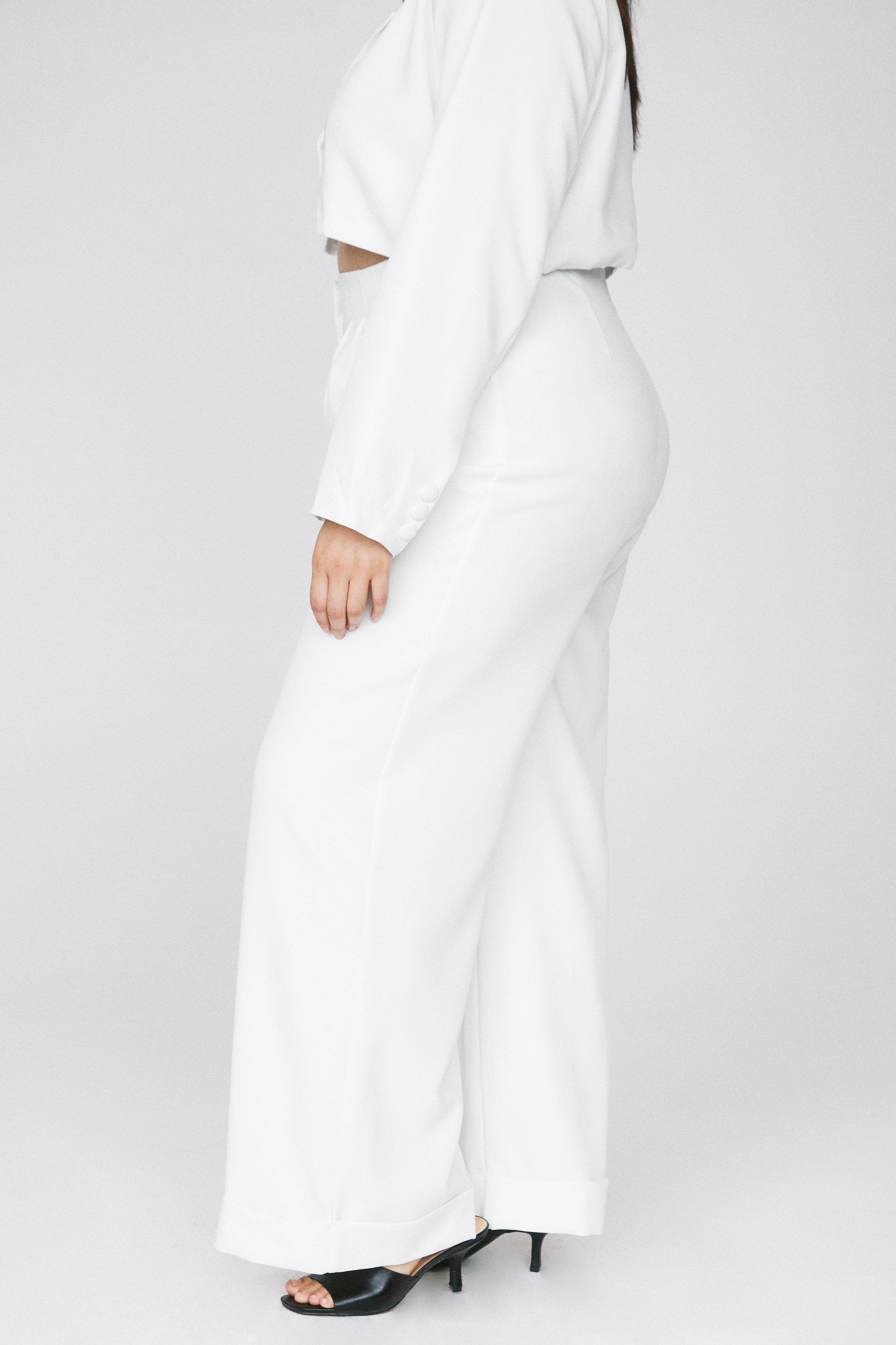 Plus size white wide leg outlet trousers