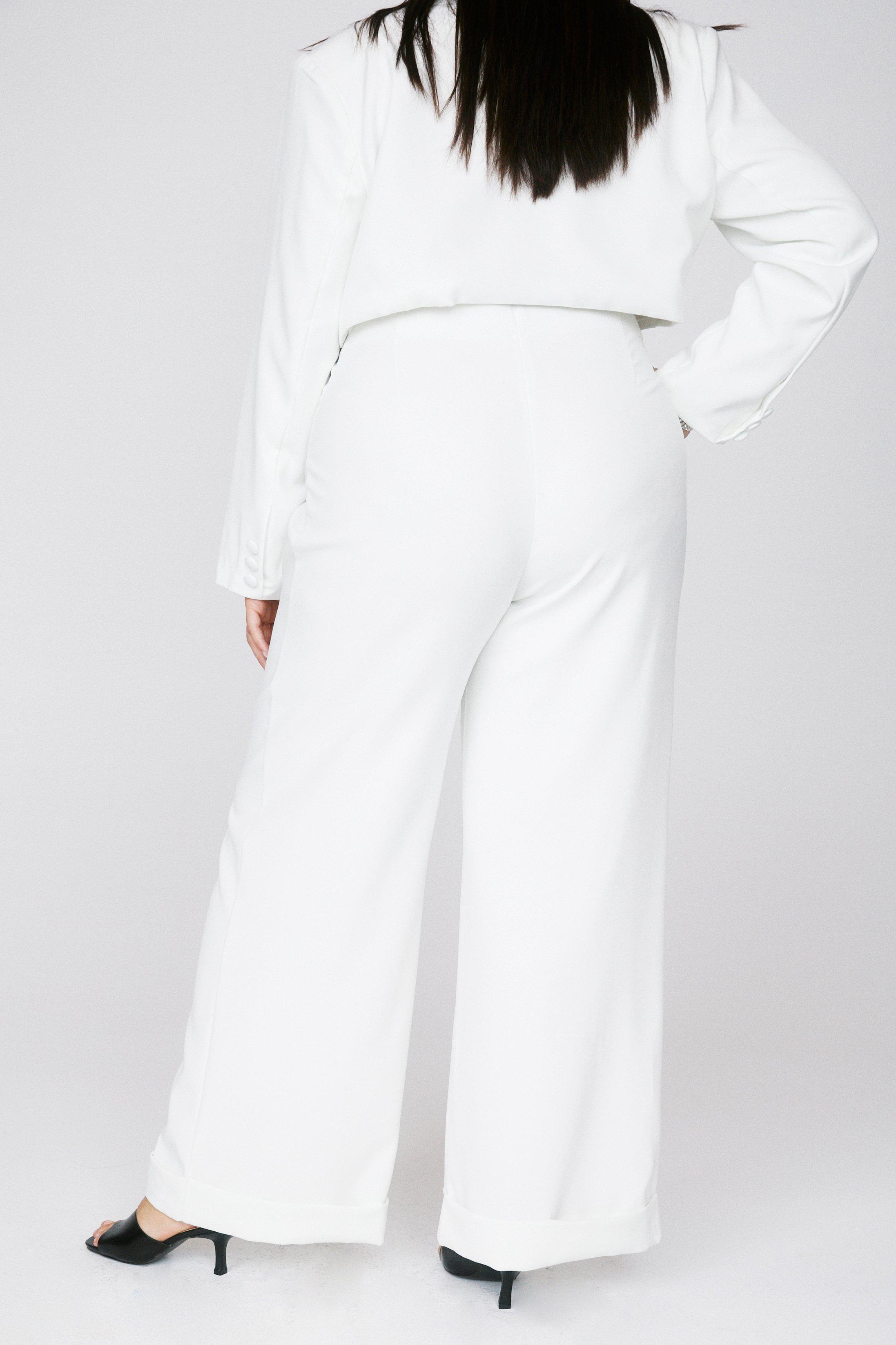 Plus size white 2025 wide leg trousers