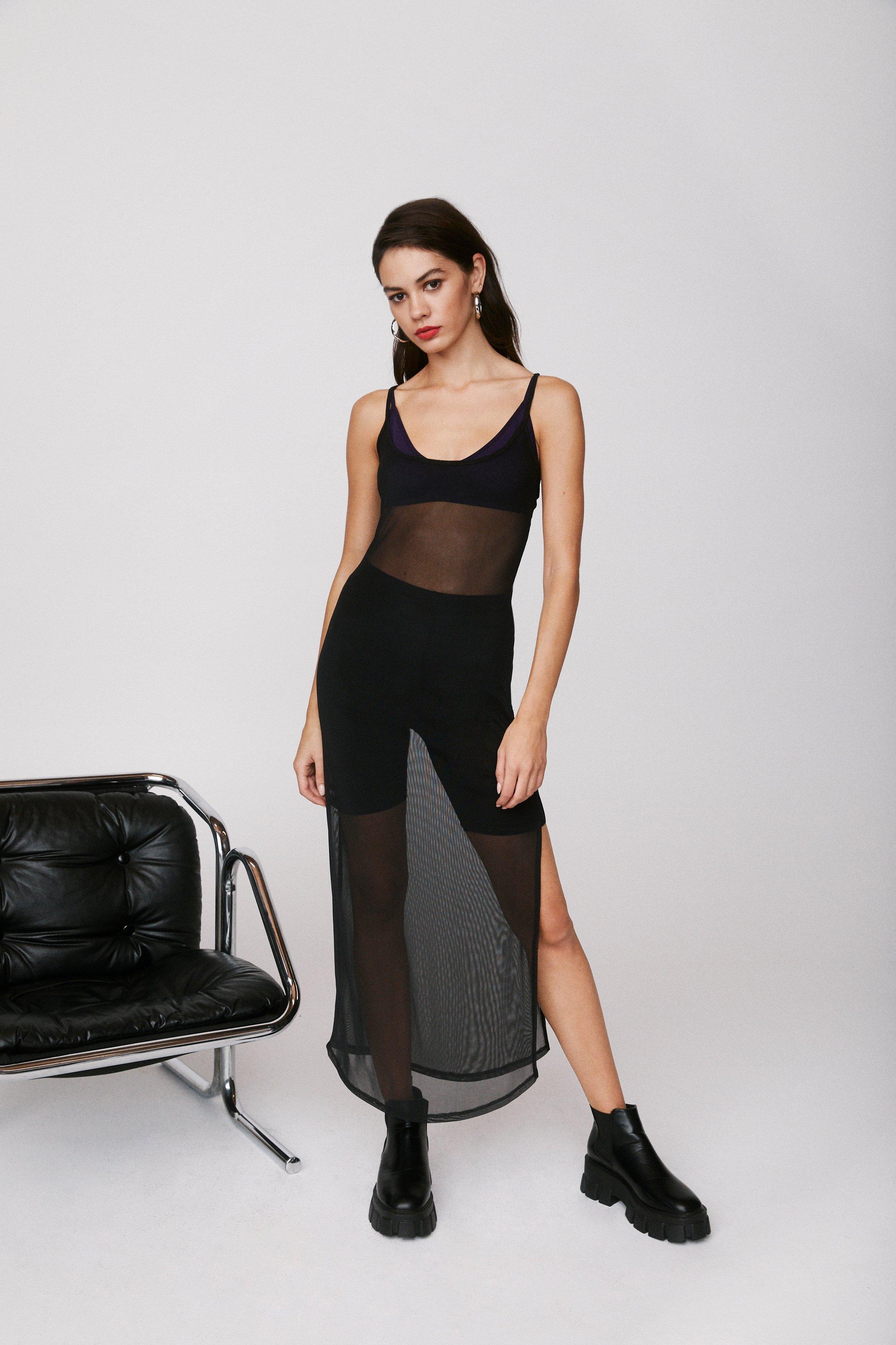 mesh maxi skirt black