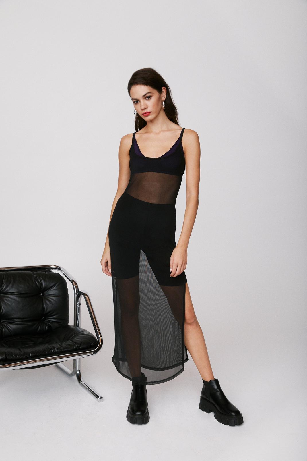 Black Sheer's the Thing Mesh Maxi Dress image number 1