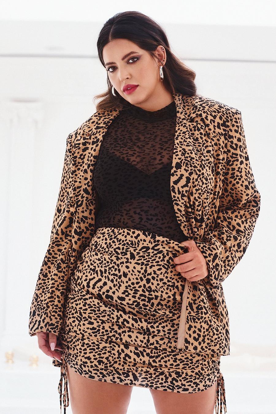 Plus Size Leopard Ruched Tie Mini Skirt