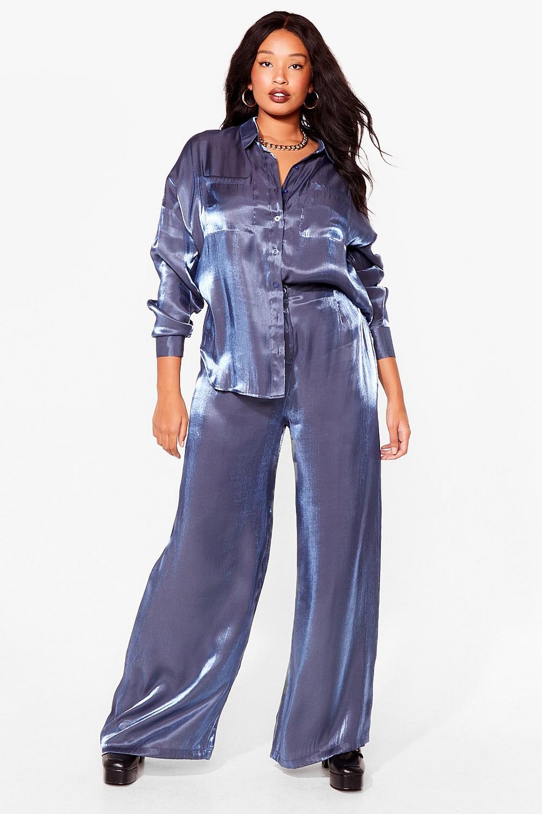 Blue Plus Size Metallic Wide Leg Trousers image number 1