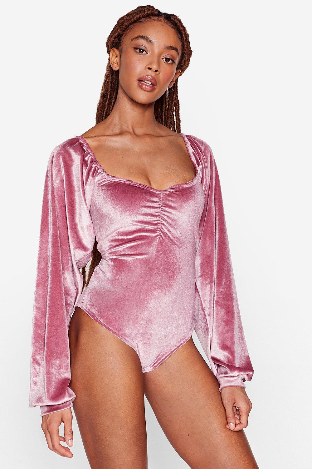 pink velvet body suit