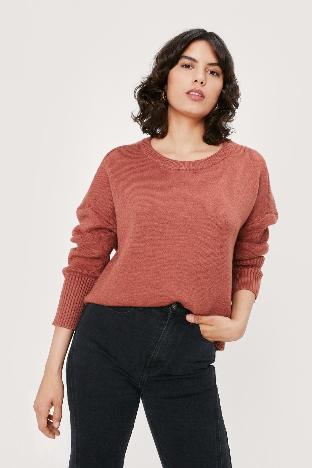 Chocolate Scoop Neck Long Sleeve Relaxed Sweater image number 1