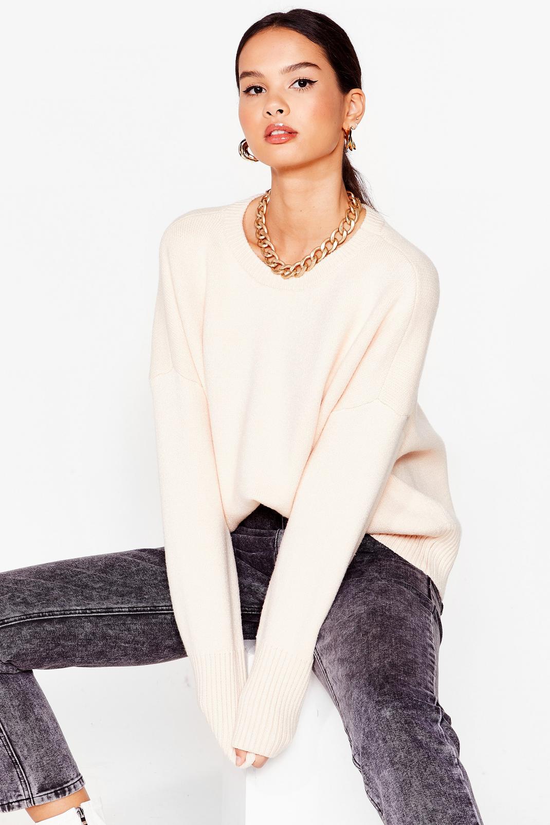 Cream Scoop Neck Long Sleeve Relaxed Jumper image number 1