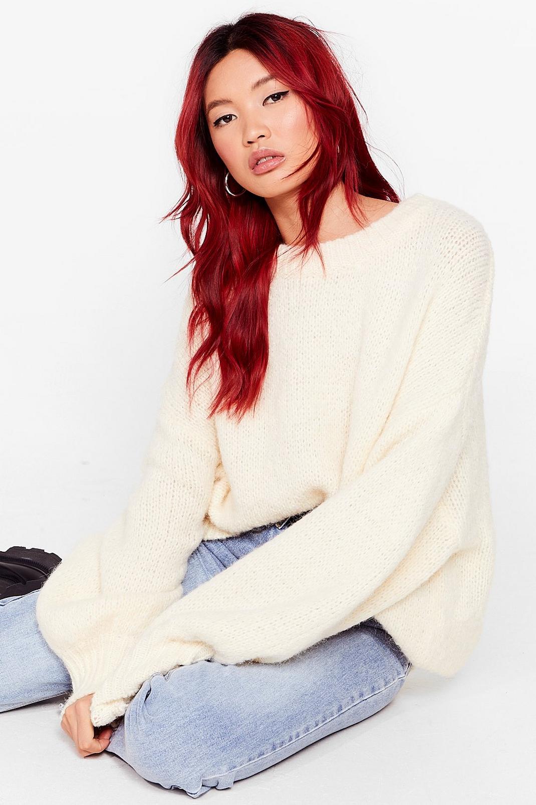 Cream Knit's Gotta Happen Relaxed Longline Sweater image number 1