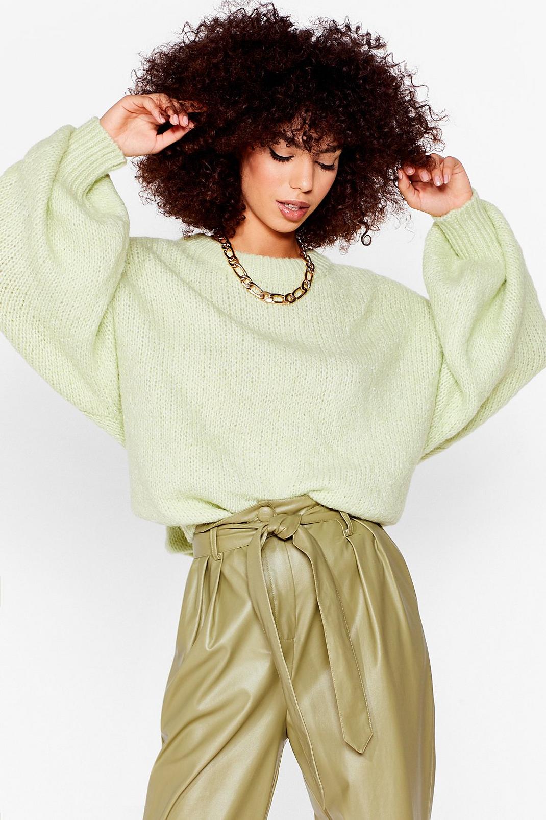 Sage Chunky Knitted Longline Jumper image number 1