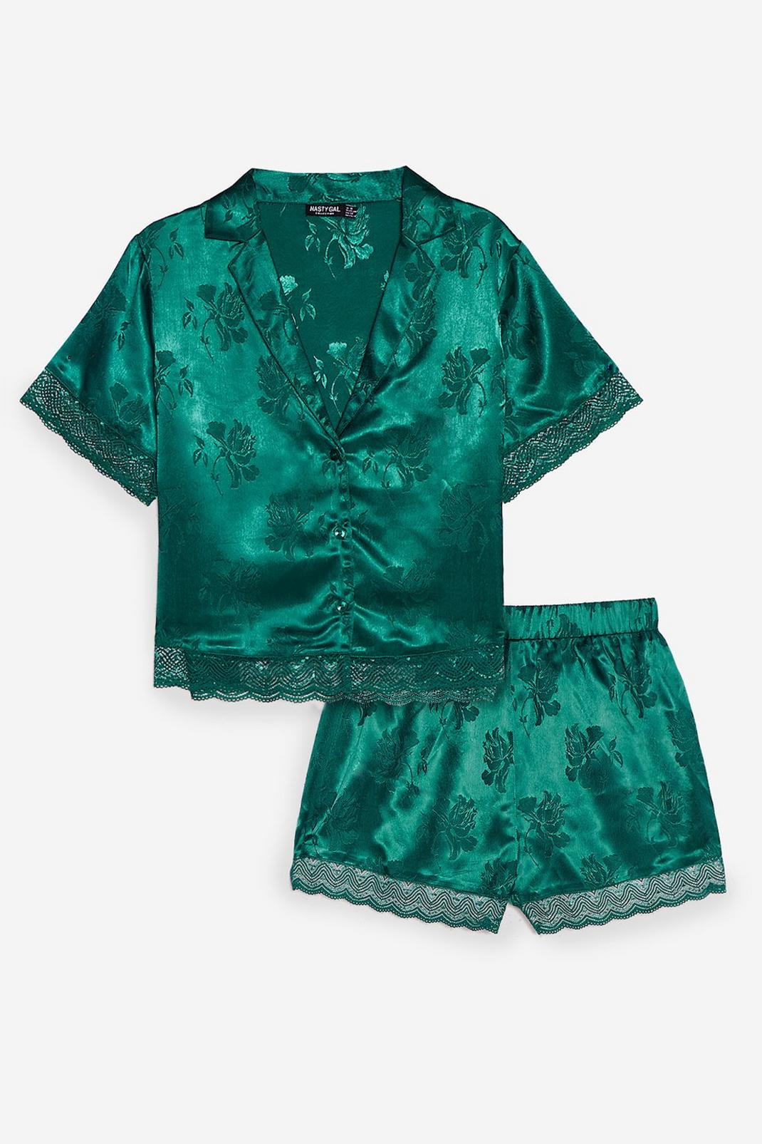 Pyjama chemise & short effet jacquard bordé de dentelle Rdv avec mes draps, Emerald image number 1