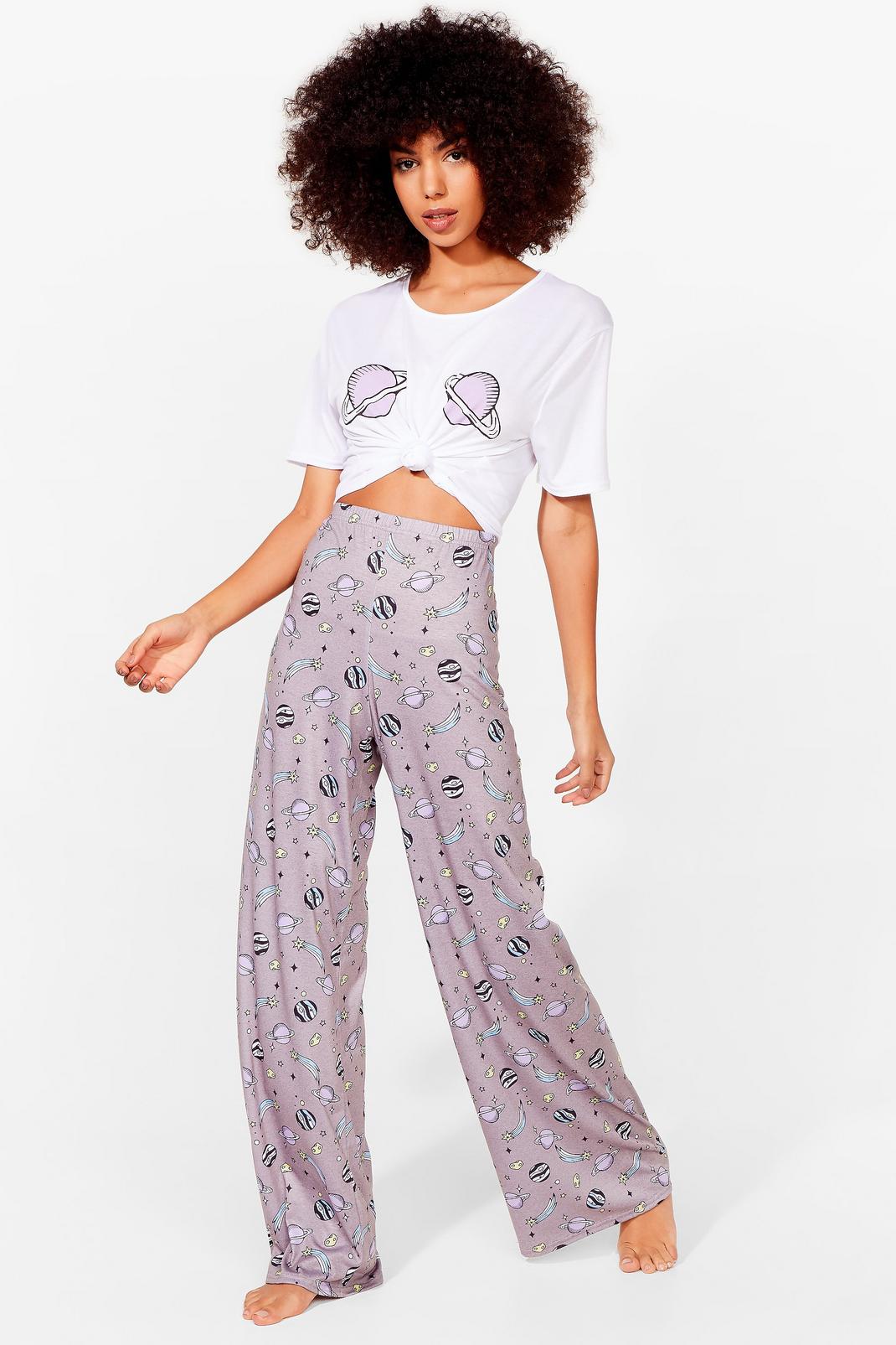 White What Planet Are You On Wide-Leg Pants Pajama Set image number 1