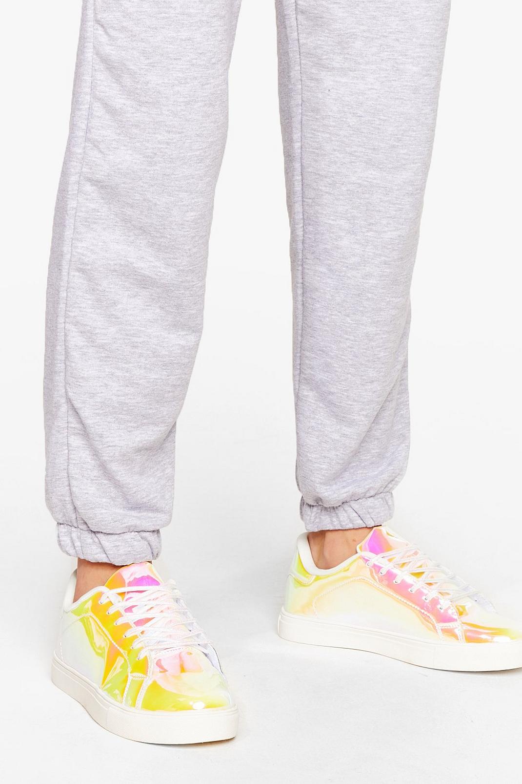 Pink Holographic Lace Up Platform Trainers image number 1