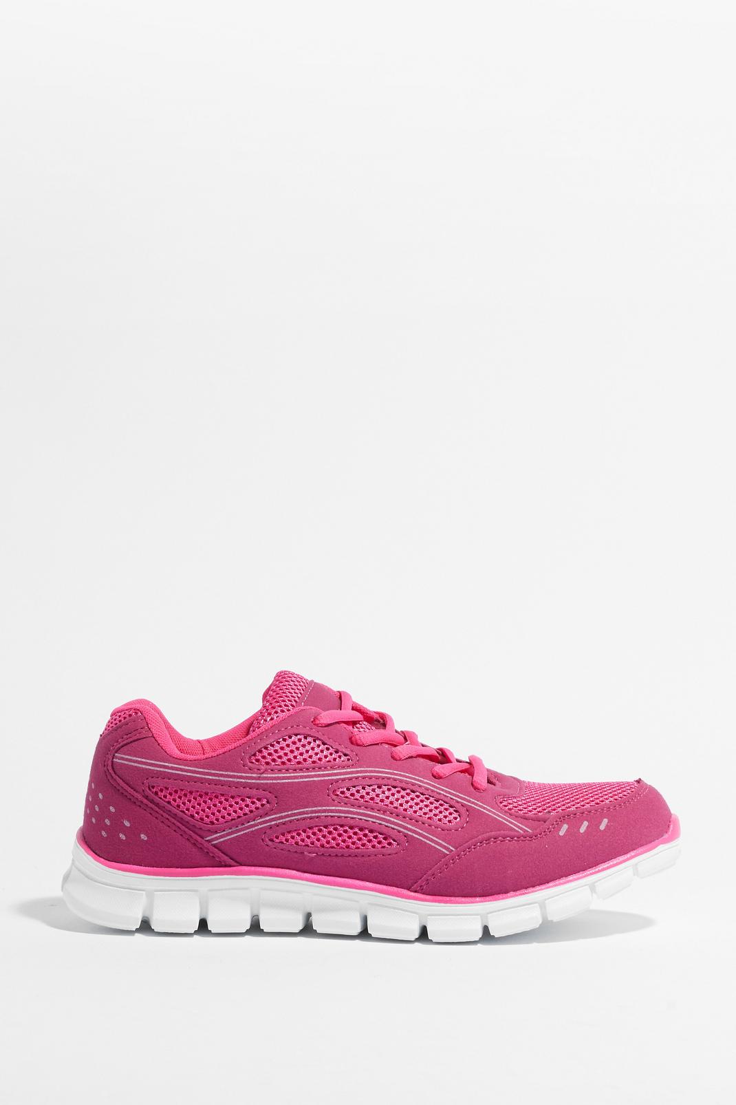 Fuchsia Mixed fabric contrast lace Up work out Trainers image number 1