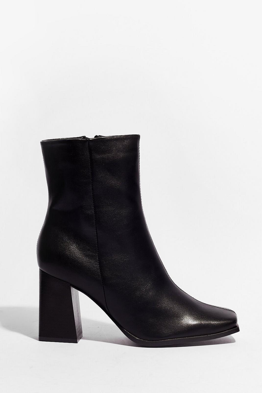 Faux Leather Square Toe Block Heel Boots image number 1