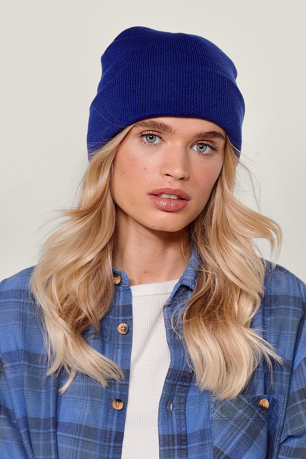 Blue Basic Knit Beanie Hat image number 1