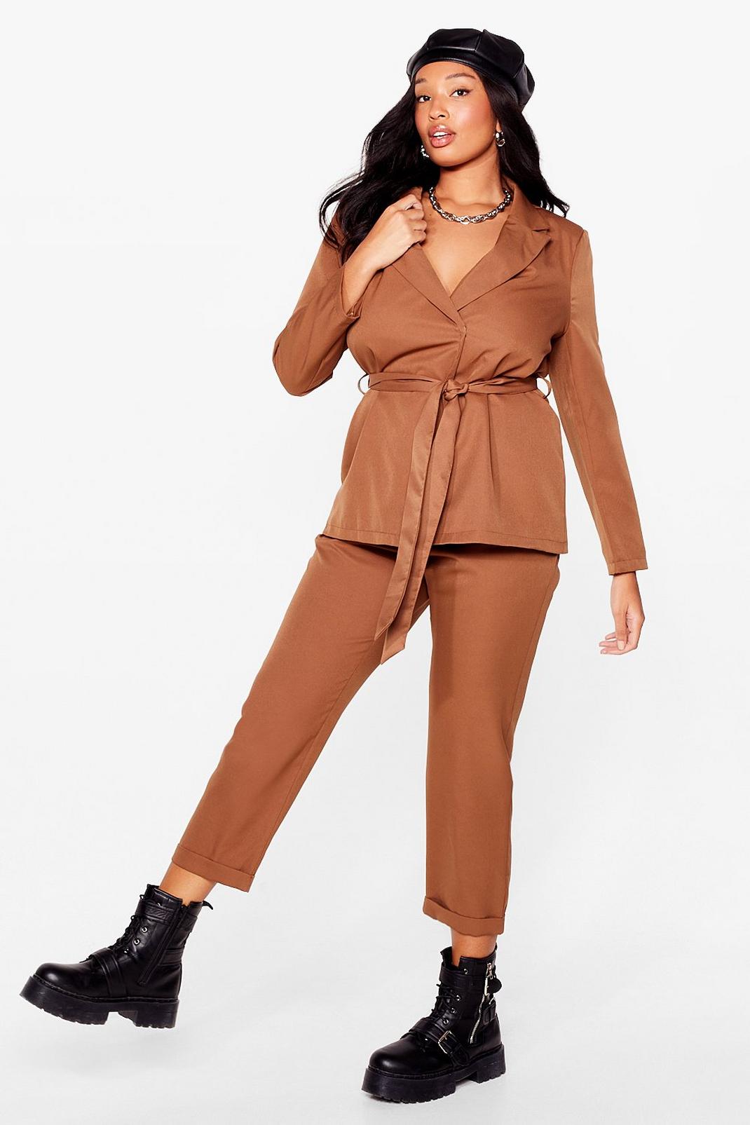 Camel Plus Size Tapered Suit Pants image number 1