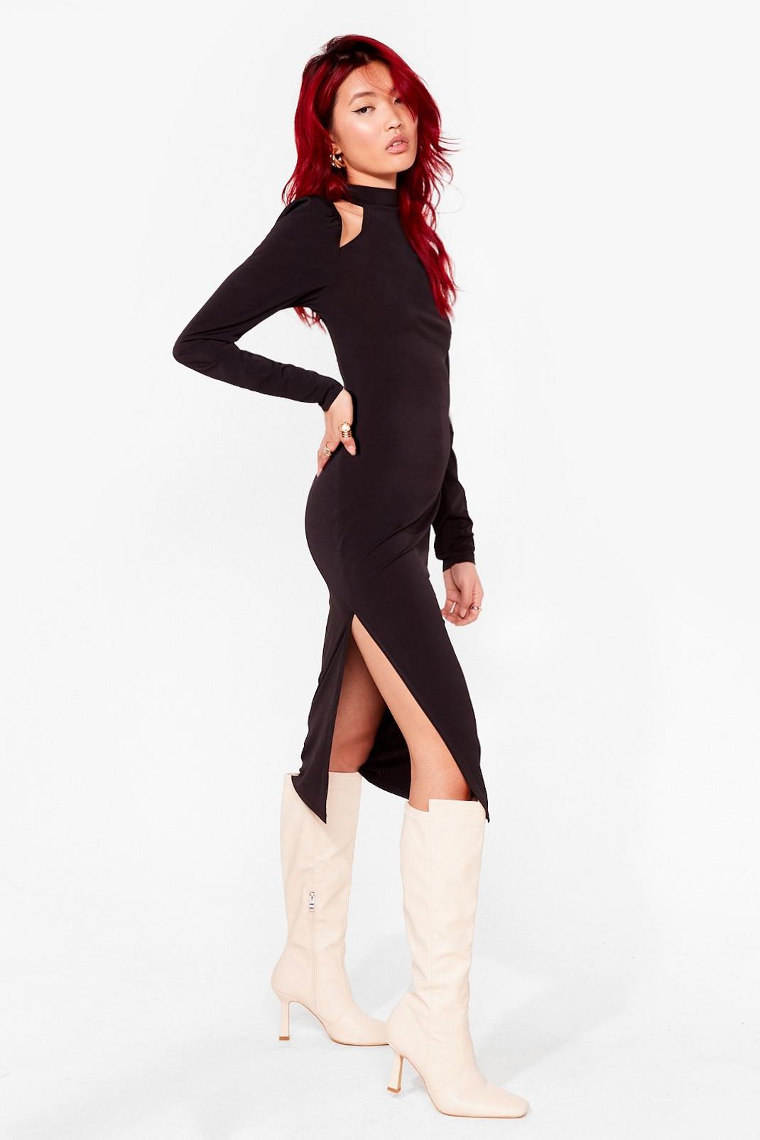 Black Cut Out Long Sleeve Midi Dress image number 1