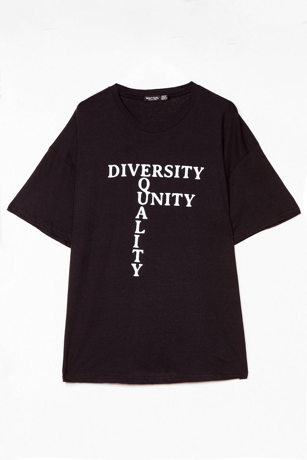 Grande taille - T-shirt long à slogan Diversity Equality Unity image number 1