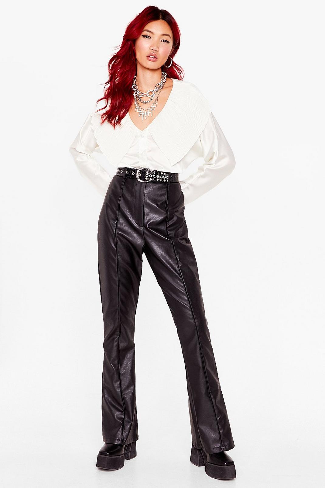 Black Faux Leather Gonna Get It Flare Pants image number 1