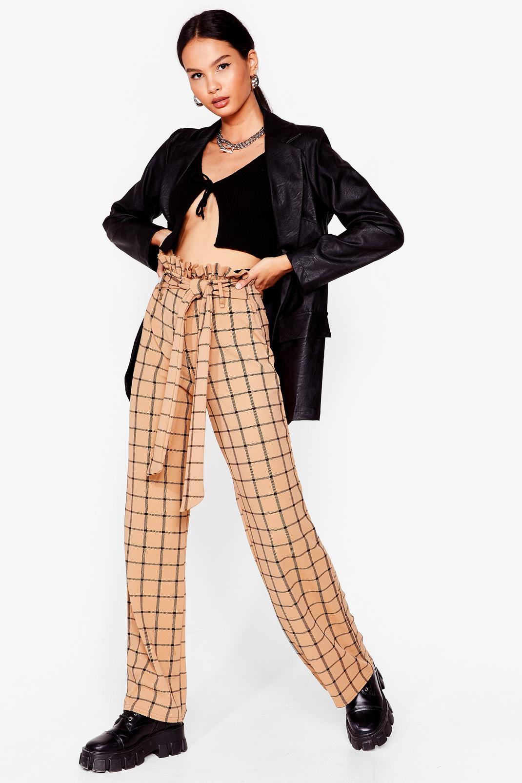 Sand Check Paperbag Wide Leg Trousers image number 1